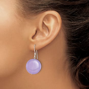 Sterling Silver Polished Lavender Jadeite Circle Dangle Earrings