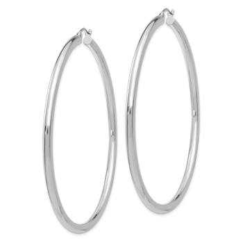 Rhodium Over 14k White Gold 2 9/16" Polished Tube Hoop Earrings