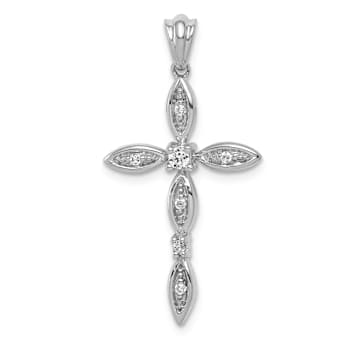 Rhodium Over 14k White Gold Diamond Cross Pendant