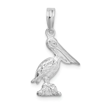 Rhodium Over Sterling Silver Polished 3D Pelican Pendant