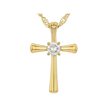 Cross Pendant Solitaire Necklace In 18K Gold Over Sterling Silver