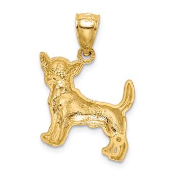 14k Yellow Gold Brushed and Diamond-Cut Chihuahua Pendant