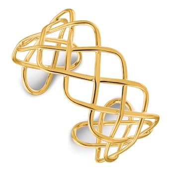 14K Yellow Gold Polished Woven Cuff Bangle