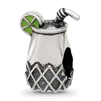 Sterling Silver Enamel Lime In Fancy Drink Bead