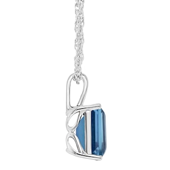 14x10mm Emerald Cut London Blue Topaz Rhodium Over Sterling Silver
Pendant With Chain