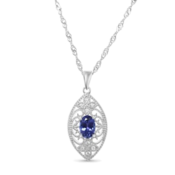 Oval Tanzanite and Cubic Zirconia Rhodium Over Sterling Silver Pendant
with chain, 0.86ctw