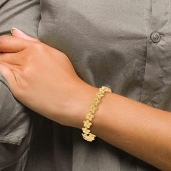 14k Yellow Gold Brushed and Diamond-Cut Plumeria Link Bracelet