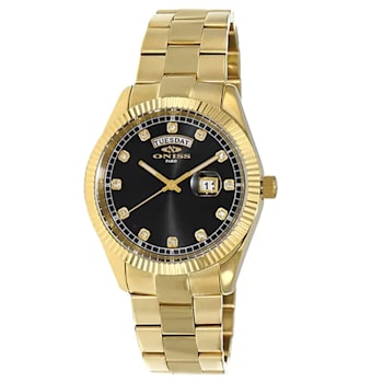 Oniss Men's Admiral Black Dial, Yellow Stainless Steel Bracelet Watch