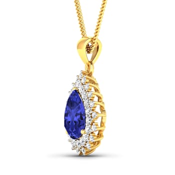 3.25ctw 14K Yellow Gold Tanzanite and White Diamond Pendant with 18 inch
Cable Chain