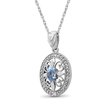 Sky Blue Topaz And White Diamond Sterling Silver Pendant With Chain 0.50ctw