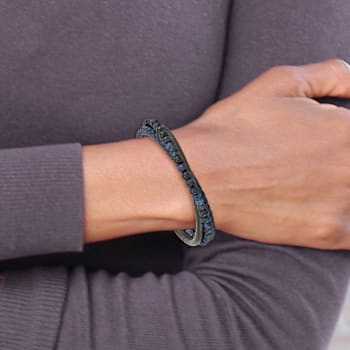 Leather and Stainless Steel Polished with Blue Chalcedony Tiger's Eye Bracelet