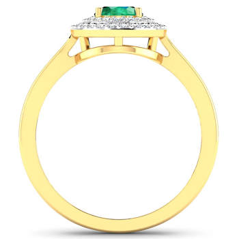 0.86ctw Green Emerald and Diamond 14K Yellow Gold Halo Ring