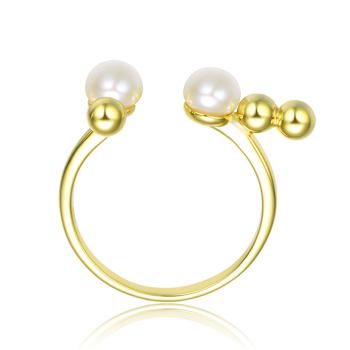 Freshwater Pearl Open Design Ring In 14K Gold Over Sterling Silver