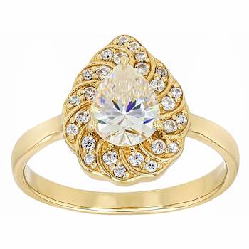 Diamond Simulant Pear And White Zircon Ring In 18K Gold Over Sterling
Silver 1.64ctw
