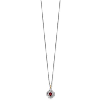 Rhodium Over Sterling Silver with 14K Accent Garnet Necklace