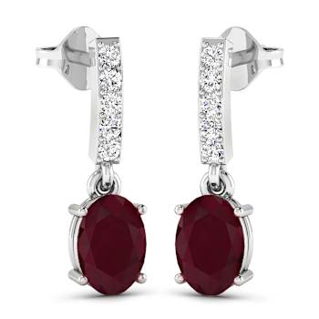 1.70ctw 14K White Gold Red Ruby and White Diamond Halo Earrings