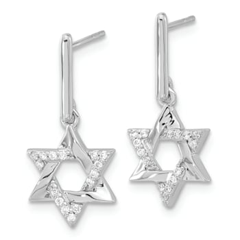 Rhodium Over 14k White Gold Diamond Star of David Dangle Earrings
