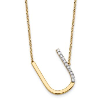 14k Yellow Gold and Rhodium Over 14k Yellow Gold Sideways Diamond
Initial U Pendant 18 Inch Necklace