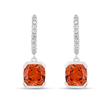 Peach Orange Lab Created Padparadscha Sapphire & Moissanite Rhodium
Over Silver Drop Earrings