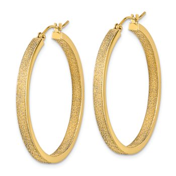 14K Yellow Gold Polished and Brushed 1 1/2" Hoop Earrings
