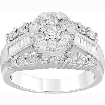White Diamond Rhodium Over Sterling Silver Ring 0.50ctw