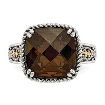 Sterling Silver with 14K Accent Antiqued Smoky Quartz Ring