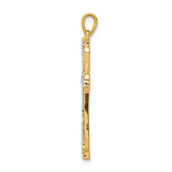 14K Yellow Gold and Rhodium 0.03ct. Diamond Cross Pendant