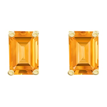 6x4mm Emerald Cut Citrine 14k Yellow Gold Stud Earrings