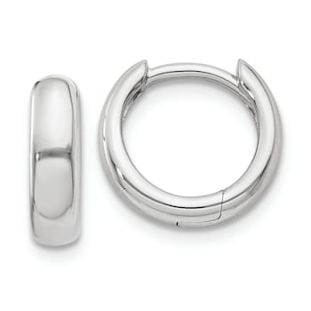 Rhodium Over 14k White Gold 5/16" Round Hinged Hoop Earrings