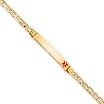 14k Yellow Gold Medical Red Enamel Mariner Link ID Bracelet