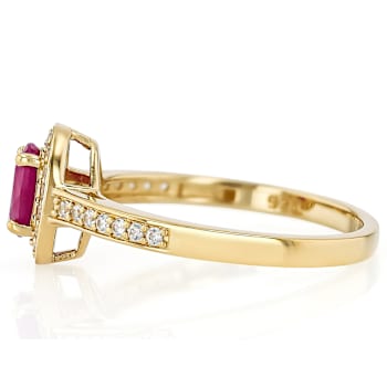 Ruby Oval And White Zircon Ring In 18K Gold Over Sterling Silver 1.25ctw