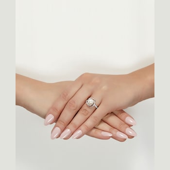 8mm Round White Freshwater Pearl and 0.13ctw Diamond 10K Yellow Gold
Swirl Halo Ring