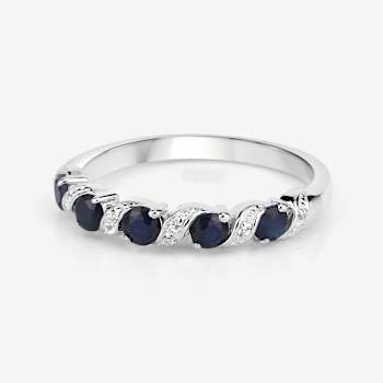 Blue Sapphire and White Topaz Five Stone Sterling Silver Band Ring