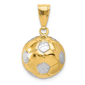 14k Yellow Gold and Rhodium Over 14k Yellow Gold 3D Textured Soccer Ball Pendant