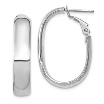 Rhodium Over 14k White Gold 1 1/16" Oval Hoop Earrings