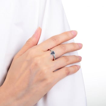 Blue Sapphire and Moissanite Sterling Silver Heart Shape Cluster Ring