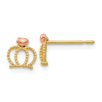 14k Yellow Gold and 14k Rose Gold Children's 6mm Crown Stud Earrings