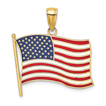 14k Yellow Gold with Enamel American Flag Pendant