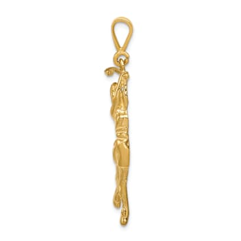 14k Yellow Gold Brushed and Diamond-Cut Female Golfer Pendant