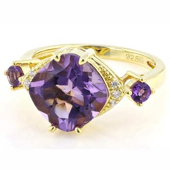 Amethyst With White Zircon Ring In 18K Gold Over Sterling Silver 3.88ctw