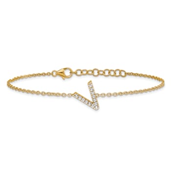 14k Yellow Gold Diamond Sideways Letter V Bracelet