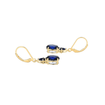 Lab Created Blue Sapphire 18k Yellow Gold Over Sterling Silver September
Birthstone Earrings 4.01ctw