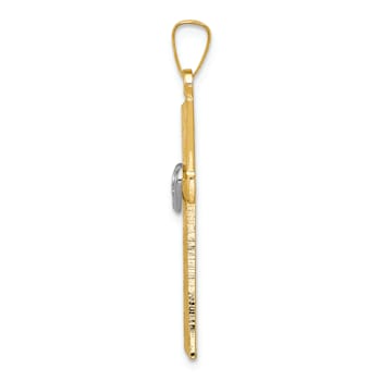 14k Yellow Gold and 14k White Gold Textured and Polished Latin Cross
with Hearts Pendant