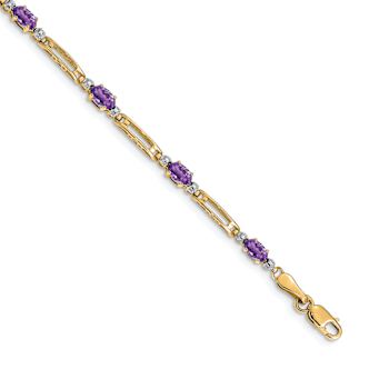 10k Yellow Gold and Rhodium Over 10k Yellow Gold Diamond and Amethyst Bracelet