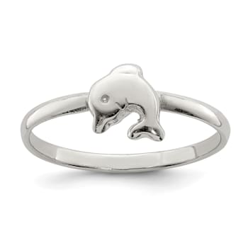 Rhodium Over Sterling Silver Polished Dolphin Children's Ring