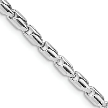 Rhodium Over 14k White Gold 3mm Hand Polished Fancy Link Chain Bracelet