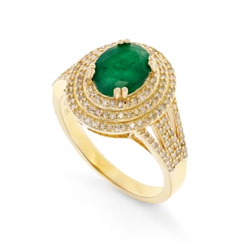 Emerald and Diamond 14K Yellow Gold Over Sterling Silver Ring 2.27ctw