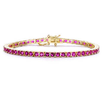 Ruby Color CZ Tennis Bracelet In 14K Gold Over Brass