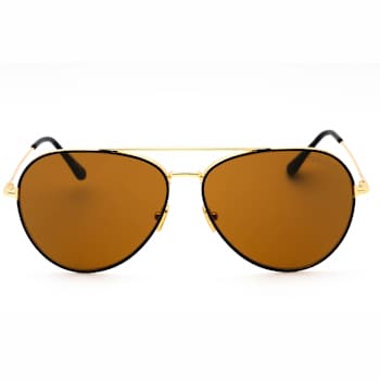 Tom Ford Shiny Black and Gold Tone Aviator Frames / Gray Brown Lenses Sunglasses