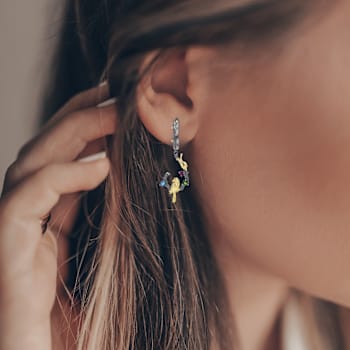Multi-Gem Black Rhodium Over Sterling Silver Bird Earrings